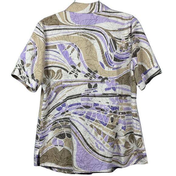 Kim‎ Rogers Button Front Short Sleeve Floral Hawaiian Style Print Shirt Size 10 - Picture 2 of 9